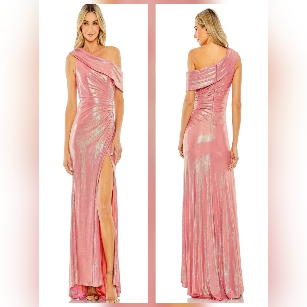 NWT Mac Duggal Elegant Metallic Coral One-Shoulder Gown, 27152